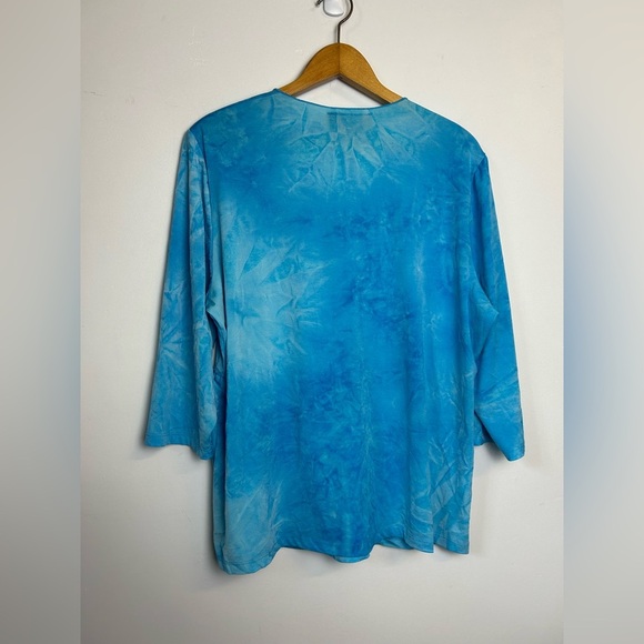 Y2K Venezia 3/4 Sleeve Stretch Blouse top Blue plus 18/20 fairy comfortable - Picture 2 of 10